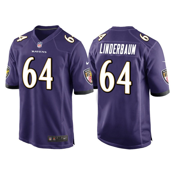 Men's Baltimore Ravens #64 Tyler Linderbaum Purple Game Jersey